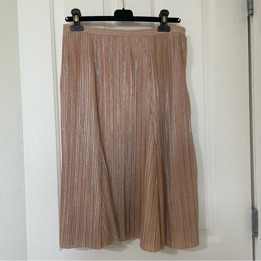 Anthropologie Maeve Pleated Metallic champagne peach midi skirt Small Anthro - Picture 7 of 11